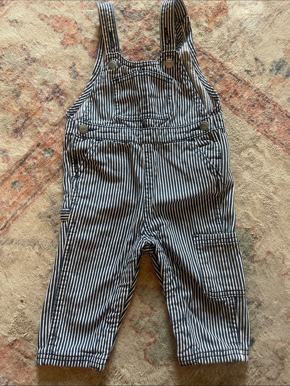 Old Navy Railroad Navy and White Striped Kids Overalls 6-12mo